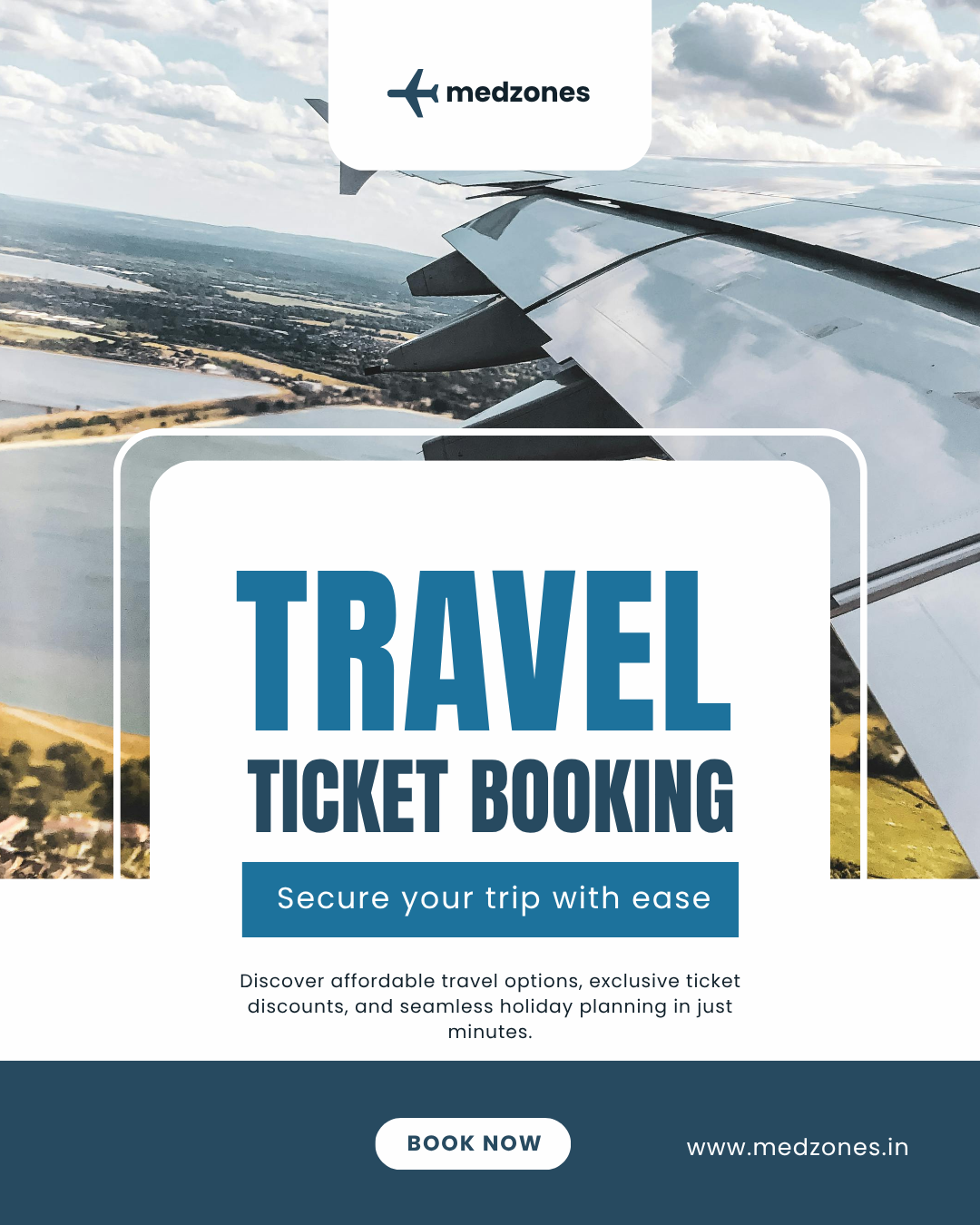 Blue And White Modern Flight Ticket Booking Services Instagram Post